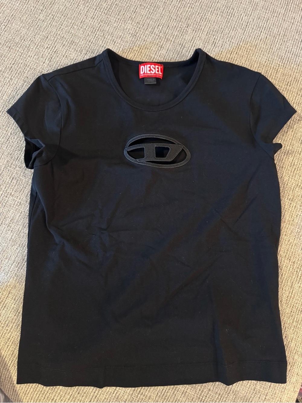Diesel Black Cutout Logo Short Sleeve Tee